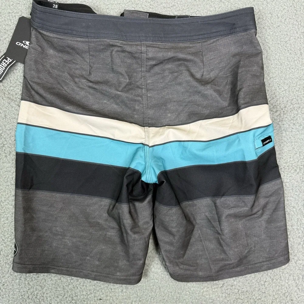 O'Neill Hyperfreak Board‎ Shorts Men 28 Grey Striped Surf Swim Trunks Stretch
